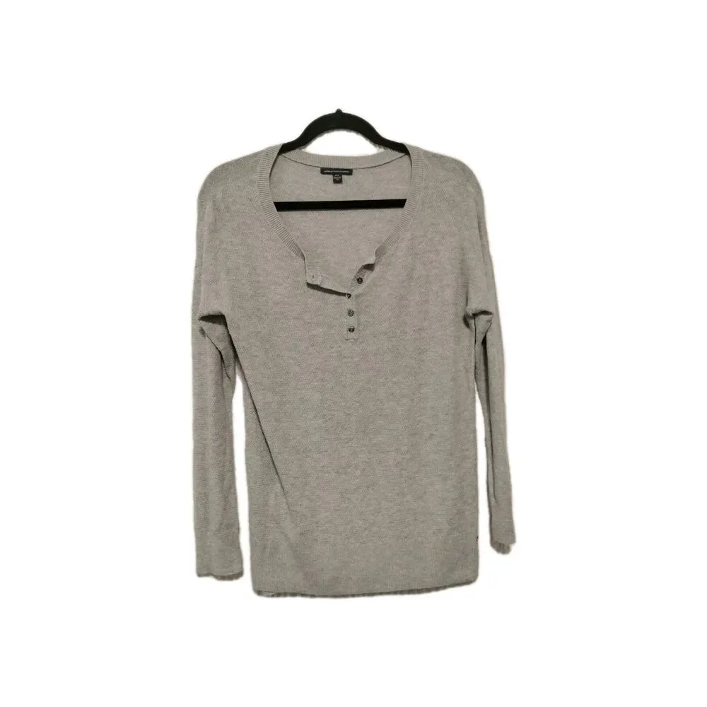 American Eagle Shirt Womens Sz Medium Gray Waffle Ribbed Button Shirt Thermal - Picture 1 of 9